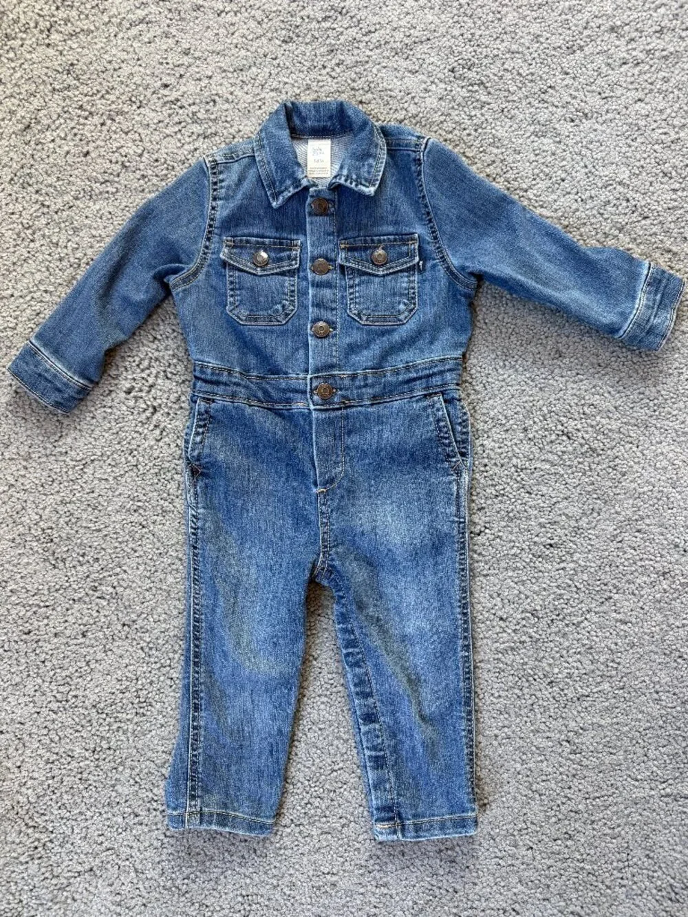 OshKosh B'gosh Denim Button-Front Jumpsuit - Size 18M - Excel. Pre-own Condition